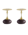 Manhattan Comfort Patching 15.75" Wide 2-piece Stainless Steel Gold-tone Tabletop End Table Set In Brown And Gold