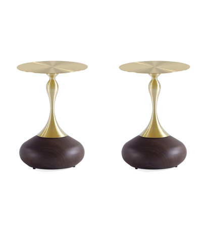Manhattan Comfort Patching 15.75" Wide 2-piece Stainless Steel Gold-tone Tabletop End Table Set In Brown And Gold