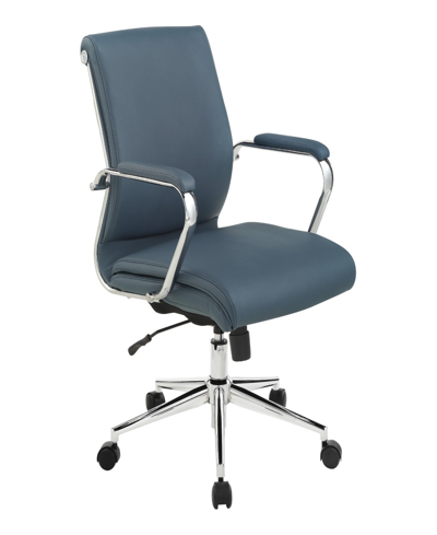 Osp Home Furnishings Office Star 41.25" Fabric, Chrome Mid Back Manager's Office Chair In Dillon Blue