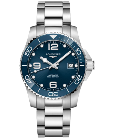 Longines Unisex Swiss Automatic Hydroconquest Stainless Steel Bracelet Watch 39mm In Blue