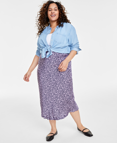 On 34th Plus Size Floral Midi Slip Skirt, Created For Macy's In Calla Lilac Combo