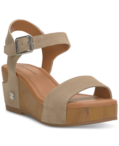 Lucky Brand Adario Ankle Strap Platform Wedge Sandal In Dune Suede