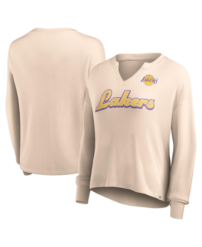 Fanatics Women's  Tan Distressed Los Angeles Lakers Go For It Long Sleeve Notch Neck T-shirt