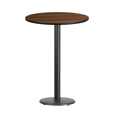 Emma+oliver 30" Round Laminate Table Top With 18" Round Bar Height Table Base In Walnut