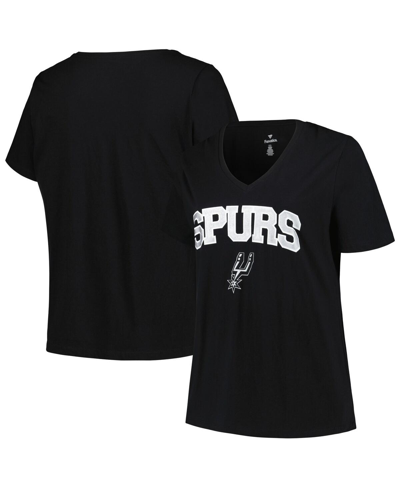 Profile Women's  Black San Antonio Spurs Plus Size Arch Over Logo V-neck T-shirt