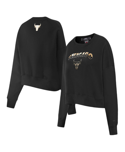 Pro Standard Women's  Black Chicago Bulls Glam Cropped Pullover Sweatshirt