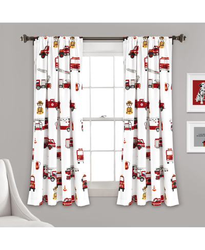 Lush Decor Fire Truck Window Curtain Panels Red/white 52x63 Set