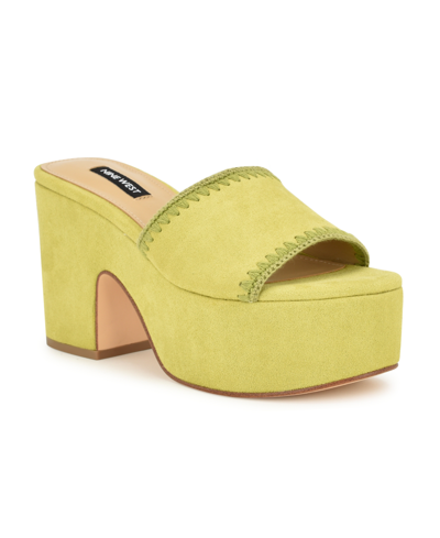 Nine West Women's Yickie Slip-on Round Toe Wedge Sandals In Green