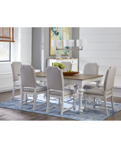Macy's Mandeville 7pc Dining Set (rectangular Table + 6 Upholstered Chairs) In White