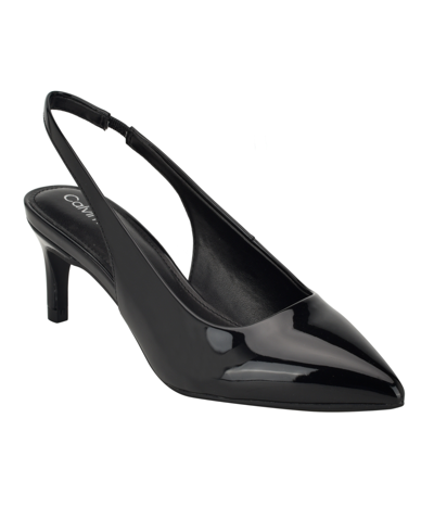 Calvin Klein Women's Dainty Pointy Toe Dress Pumps Slingbacks In Black Patent