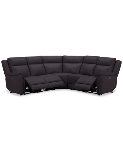 Macy's Addyson 117" 5-pc. Leather Sectional With 2 Zero Gravity Recliners With Power Headrests, Created For In Chocolate