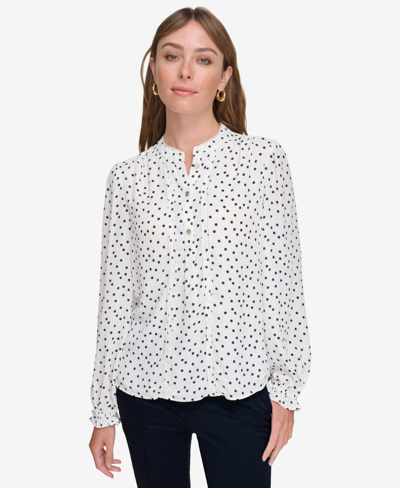 Tommy Hilfiger Women's Printed Long-sleeve Blouse In Ivory,midnight