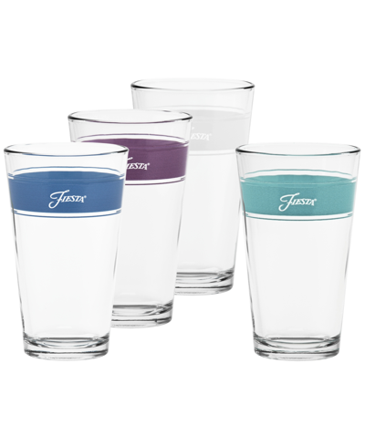 Fiesta Coastal Frame 16 Ounce Tapered Cooler Glass, Set Of 4 In Turquoise,lapis,mulberry And White
