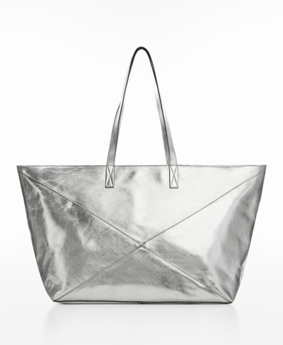 Mango Women's Leather Shopper Bag In Silver