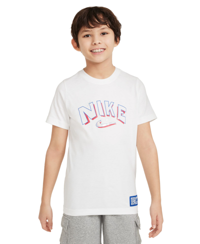 Nike Kids' Big Boys Sportswear Crewneck Cotton Stars Graphic T-shirt In White