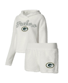 Concepts Sport Women's  White Green Bay Packers Fluffy Pullover Sweatshirt And Shorts Sleep Set In White