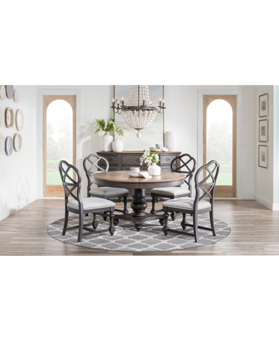 Macy's Mandeville 5pc Dining Set (round Table + 4 X-back Chairs) In Brown