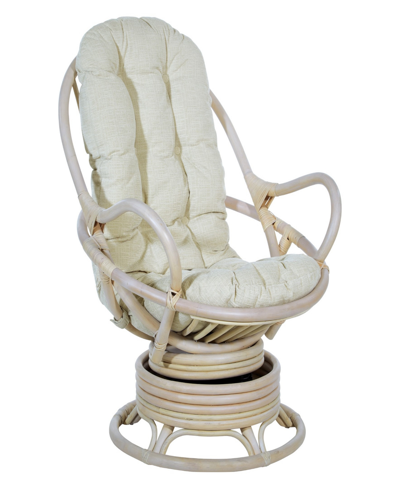 Osp Home Furnishings Office Star 39" Fabric, Rattan Lanai Swivel Rocker Chair In Linen