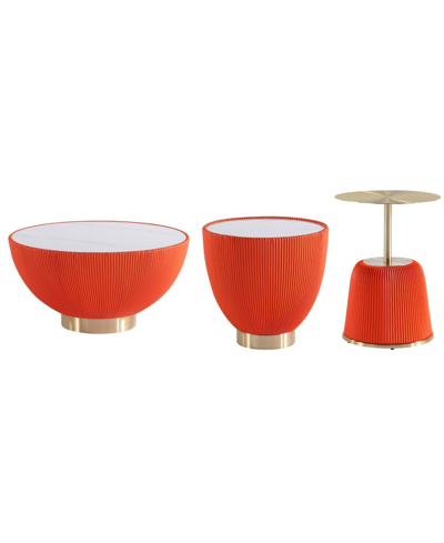 Manhattan Comfort Anderson 3-piece Leatherette Upholstered Coffee Table And End Table Set In Orange