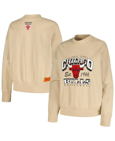 Qore Women's  Cream Chicago Bulls Oversized Cozy Mock Neck Pullover Sweatshirt
