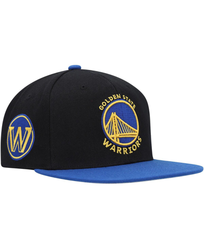 Mitchell & Ness Men's  Black, Royal Golden State Warriors Side Core 2.0 Snapback Hat In Black,royal