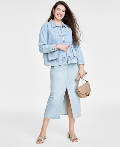 On 34th Women's Denim Chore Jacket, Created For Macy's In Light Wash