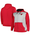 Fanatics Men's  Red, Heather Gray Chicago Bulls Big And Tall Contrast Pieced Stitched Full-zip Hoodie In Red,heather Gray