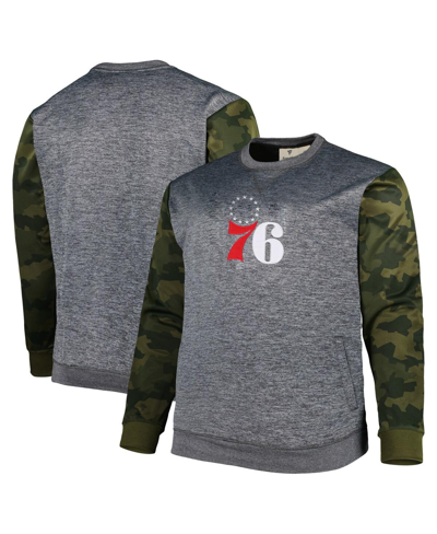 Fanatics Men's  Heather Charcoal Philadelphia 76ers Big And Tall Camo Stitched Sweatshirt