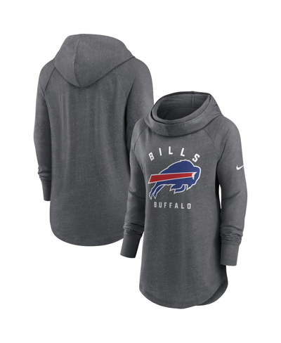 Nike Women's  Heather Charcoal Buffalo Bills Raglan Funnel Neck Pullover Hoodie