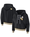 WEAR BY ERIN ANDREWS WOMEN'S WEAR BY ERIN ANDREWS BLACK PITTSBURGH STEELERS LACE-UP PULLOVER HOODIE