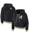 Wear By Erin Andrews Black Pittsburgh Steelers Plus Size Lace-up Pullover Hoodie In Black