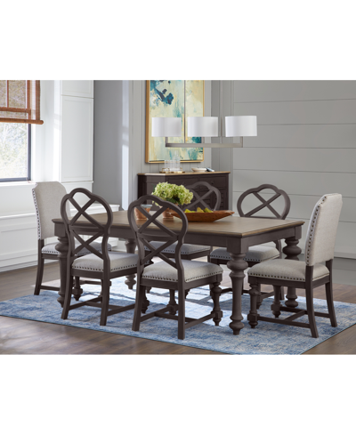 Macy's Mandeville 7pc Dining Set (rectangular Table + 4 X-back Chairs + 2 Upholstered Chairs) In Brown