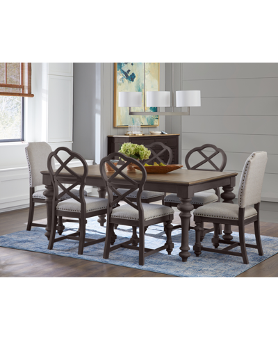 Macy's Mandeville 7 Pc. Dining Set (rectangular Table, 4 X-back Chairs & 2 Upholstered Chairs) In Brown