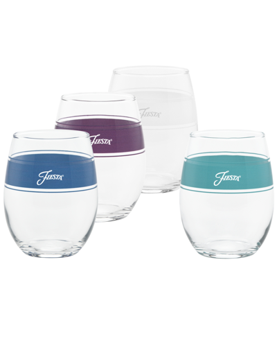 Fiesta Coastal Frame 15 Ounce Stemless Wine Glass, Set Of 4 In Turquoise,lapis,mulberry And White