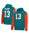 MITCHELL & NESS MEN'S MITCHELL & NESS DAN MARINO AQUA MIAMI DOLPHINS RETIRED PLAYER NAME AND NUMBER PULLOVER HOODIE