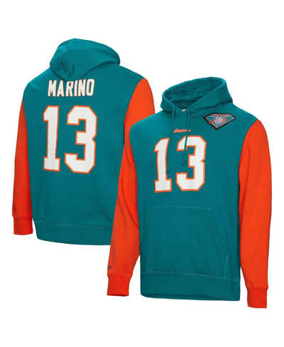 MITCHELL & NESS MEN'S MITCHELL & NESS DAN MARINO AQUA MIAMI DOLPHINS RETIRED PLAYER NAME AND NUMBER PULLOVER HOODIE
