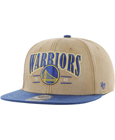 47 Brand Men's ' Khaki, Royal Distressed Golden State Warriors Chilmark Captain Snapback Hat In Khaki,royal