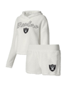 CONCEPTS SPORT WOMEN'S CONCEPTS SPORT WHITE LAS VEGAS RAIDERS FLUFFY PULLOVER SWEATSHIRT SHORTS SLEEP SET