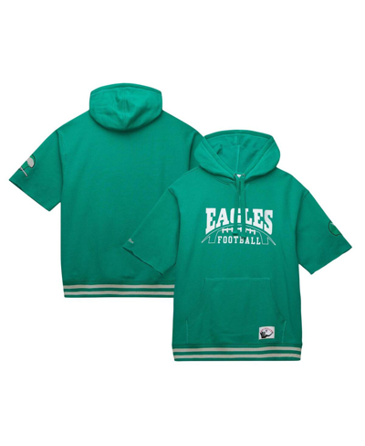 MITCHELL & NESS MEN'S MITCHELL & NESS KELLY GREEN PHILADELPHIA EAGLES PRE-GAME SHORT SLEEVE PULLOVER HOODIE