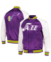 MITCHELL & NESS MEN'S MITCHELL & NESS PURPLE UTAH JAZZ DOUBLE CLUTCH SATIN RAGLAN FULL-SNAP JACKET