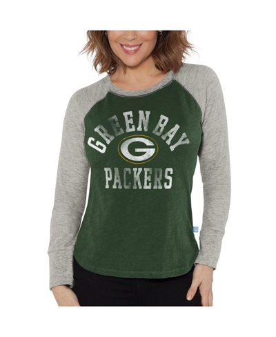 G-iii 4her By Carl Banks Women's  Green, Heather Gray Distressed Green Bay Packers Waffle Knit Raglan In Green,heather Gray