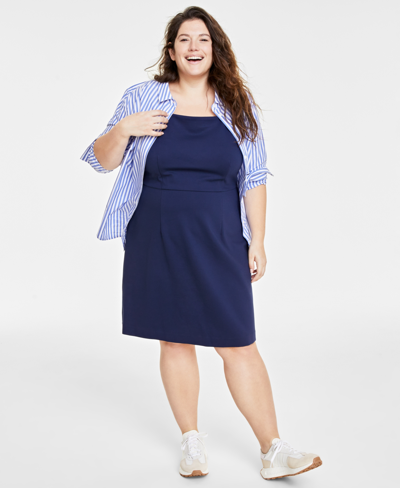 On 34th Trendy Plus Size Ponte-knit Tank Dress, Created For Macy's In Intrepid Blue