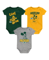 OUTERSTUFF BABY BOYS AND GIRLS GREEN, GOLD, GRAY GREEN BAY PACKERS THREE-PIECE DISNEY GAME TIME BODYSUIT SET