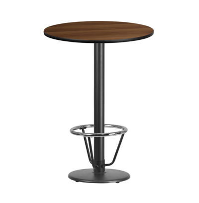 Emma+oliver 30" Round Laminate Bar Table With 18" Round Foot Ring Base In Walnut