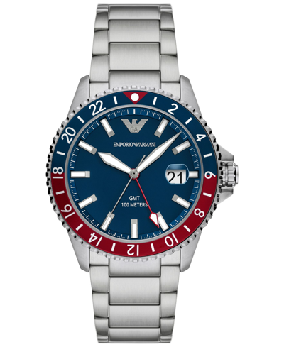 Emporio Armani Men's World Explorer Gmt Dual Time Stainless Steel Bracelet Watch 42mm In Silver-tone