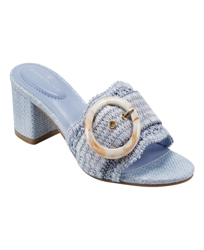Bandolino Women's Anni Raffia Crochet Block Heel Slide Dress Sandals In Light Blue