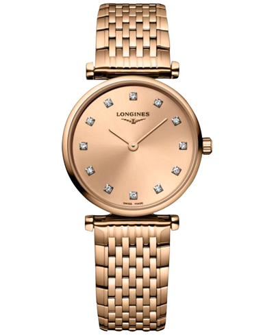 Longines Women's Swiss La Grande Classique De  Diamond (1/10 Ct. T.w.) Rose Gold Pvd Bracelet Watch 2 In Red Pvd Coating