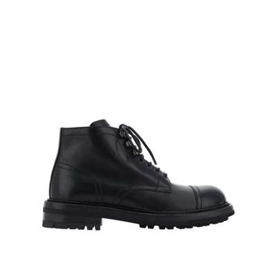 Dolce & Gabbana Lace Up Leather Boots In Black