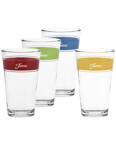 Fiesta Bright Frame 16 Ounce Tapered Cooler Glass, Set Of 4 In Lapis,scarlet,daffodil And Lemongrass