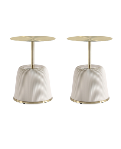 Manhattan Comfort Anderson 2-piece 15.75" Wide Leatherette Upholstered End Table Set In Cream